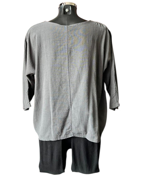Mia cotton linen mix top - Grey