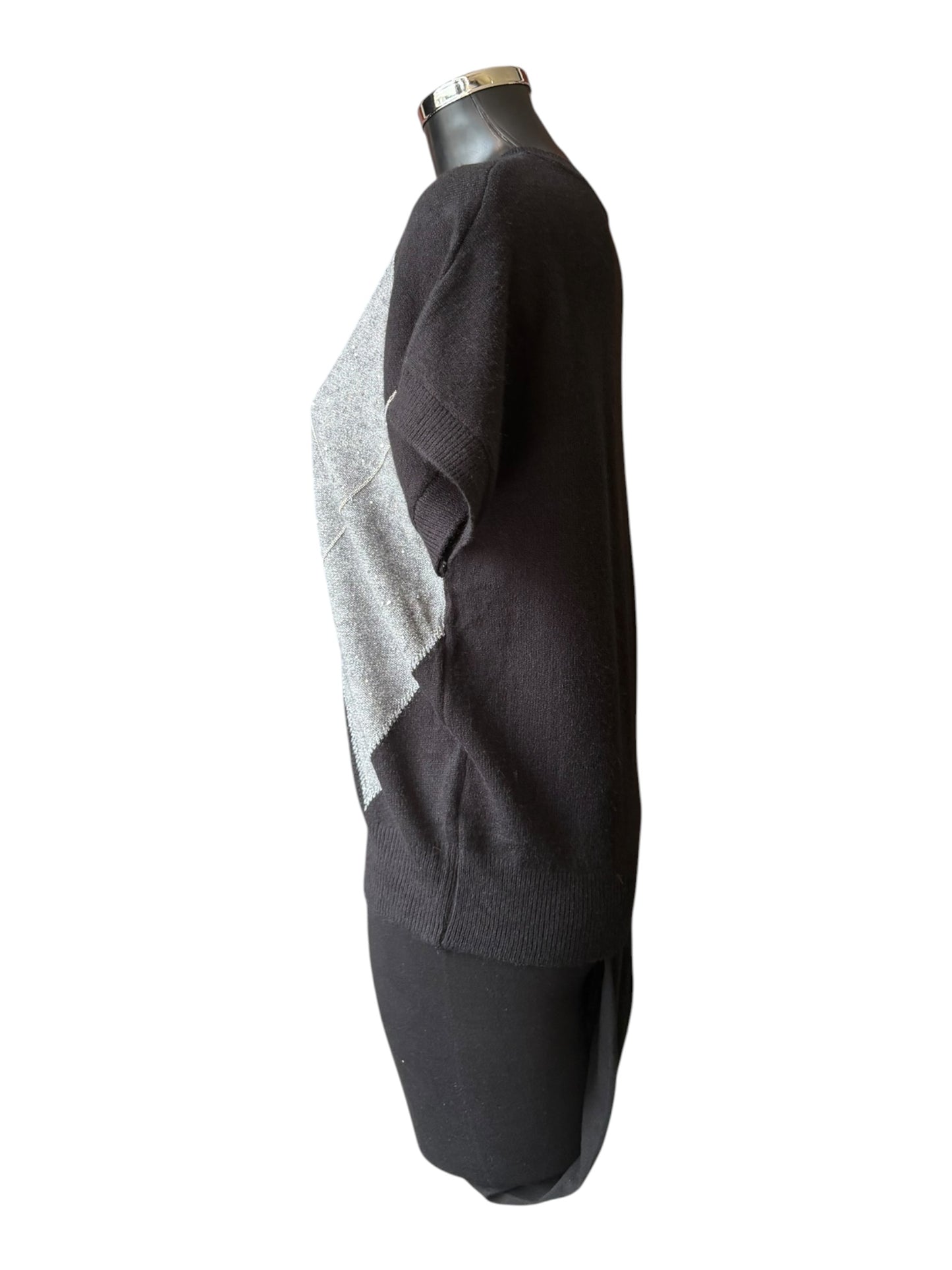 Emmy sparkle argyle short sleeve jumper- Black mix
