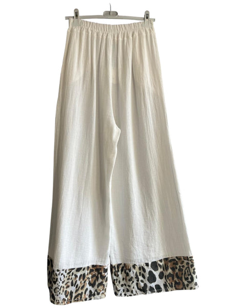 Casey range wide leg animal trim trousers - White