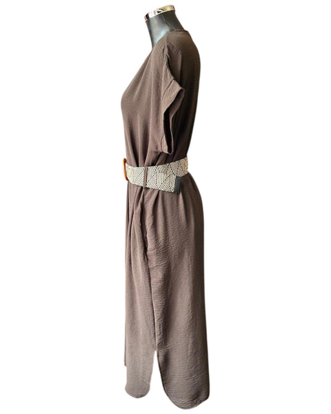 Lucy v neck dress and belt - Chocolate