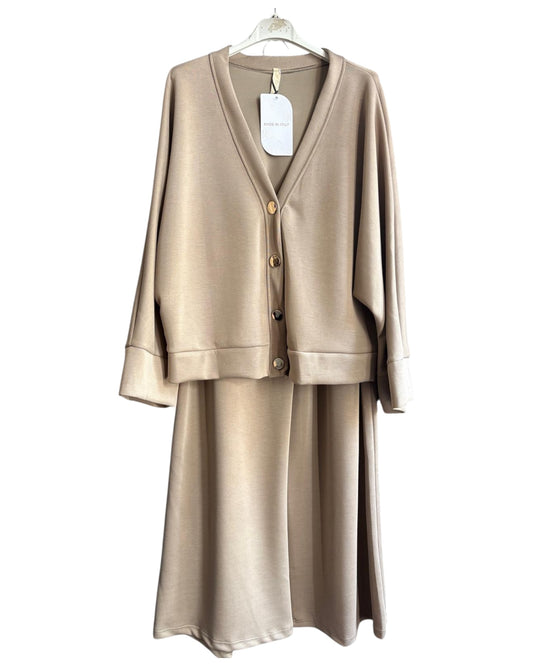 Lola cardigan co-ord trouser suit - Beige