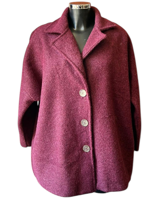 Margot oversized gold button coat - Bordeaux