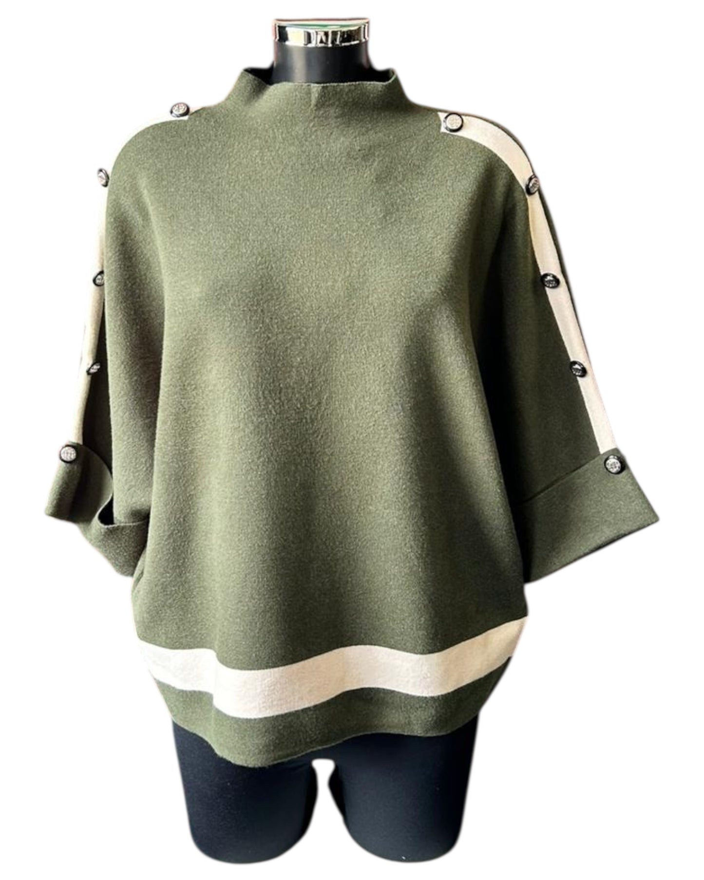 Audrey contrast seam button shoulder jumper - khaki
