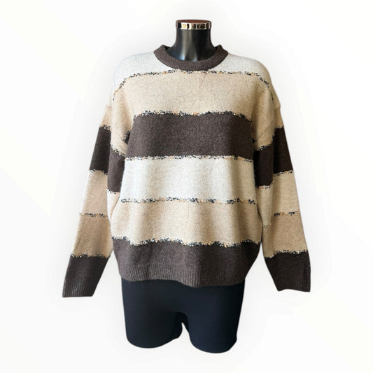Gloria ribbon stripe jumper - Brown mix