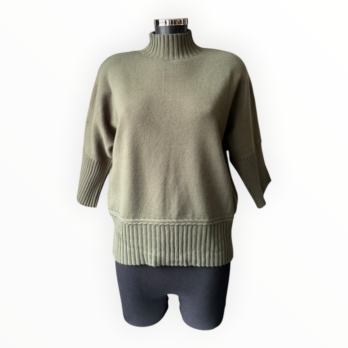 Abigail ribbed neck, hem & cuffs jumper - Khaki