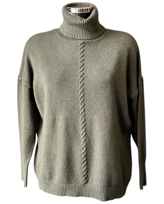 Violet blanket stitch roll neck jumper - Khaki