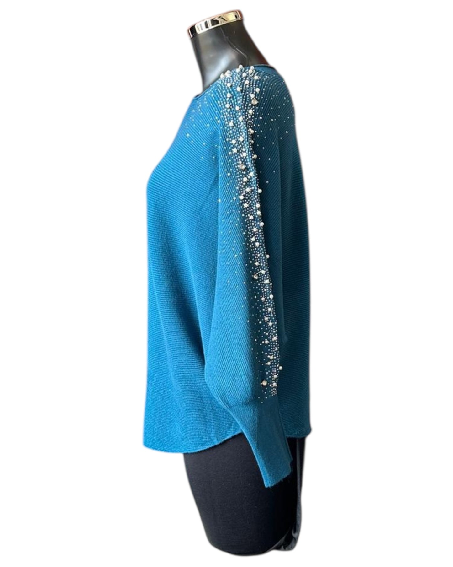 Pippa Pearl sparkle sleeve batwing jumper - Teal
