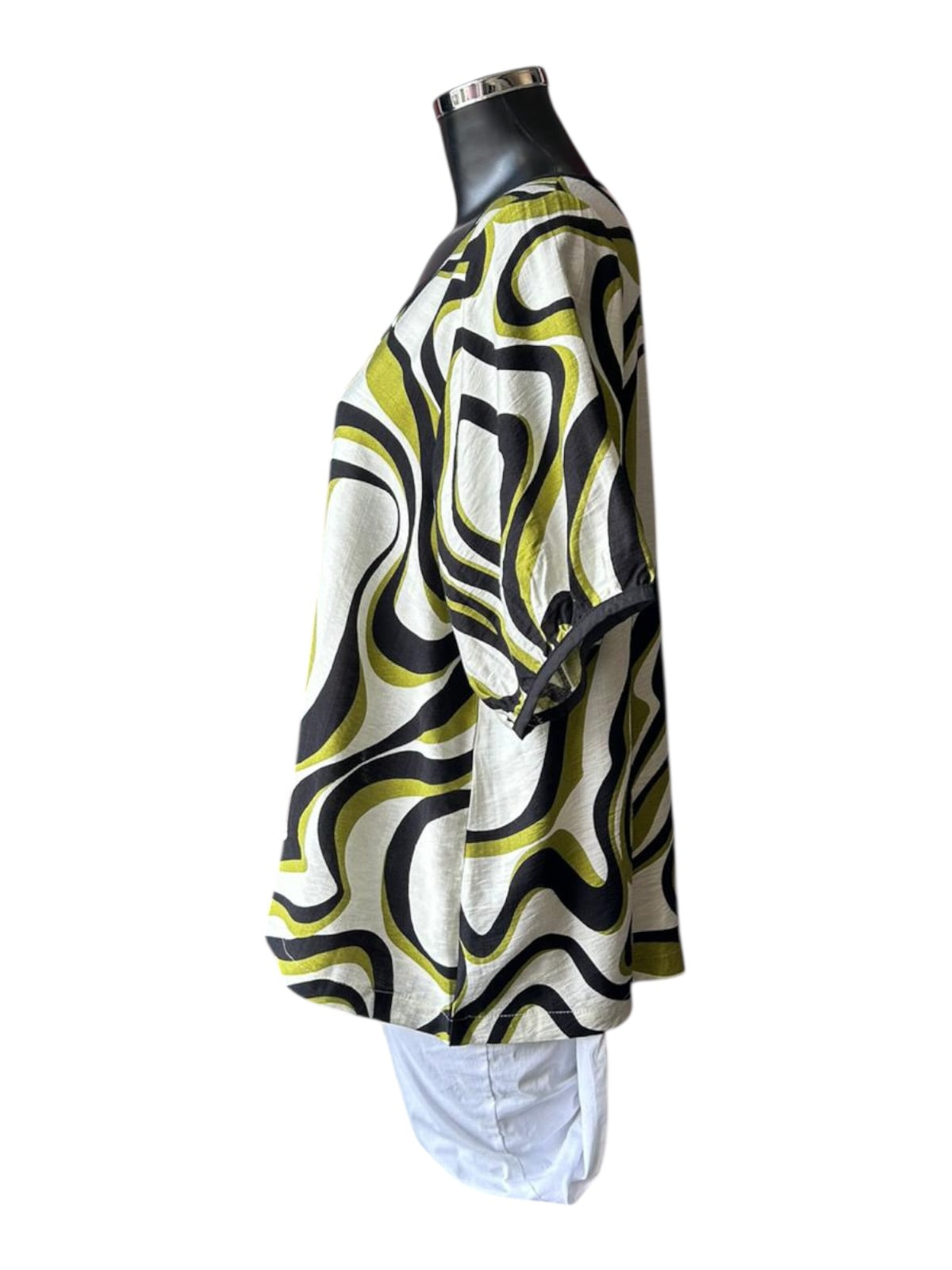 Tirelli bishops sleeve v neck top - Chartreuse swirl print