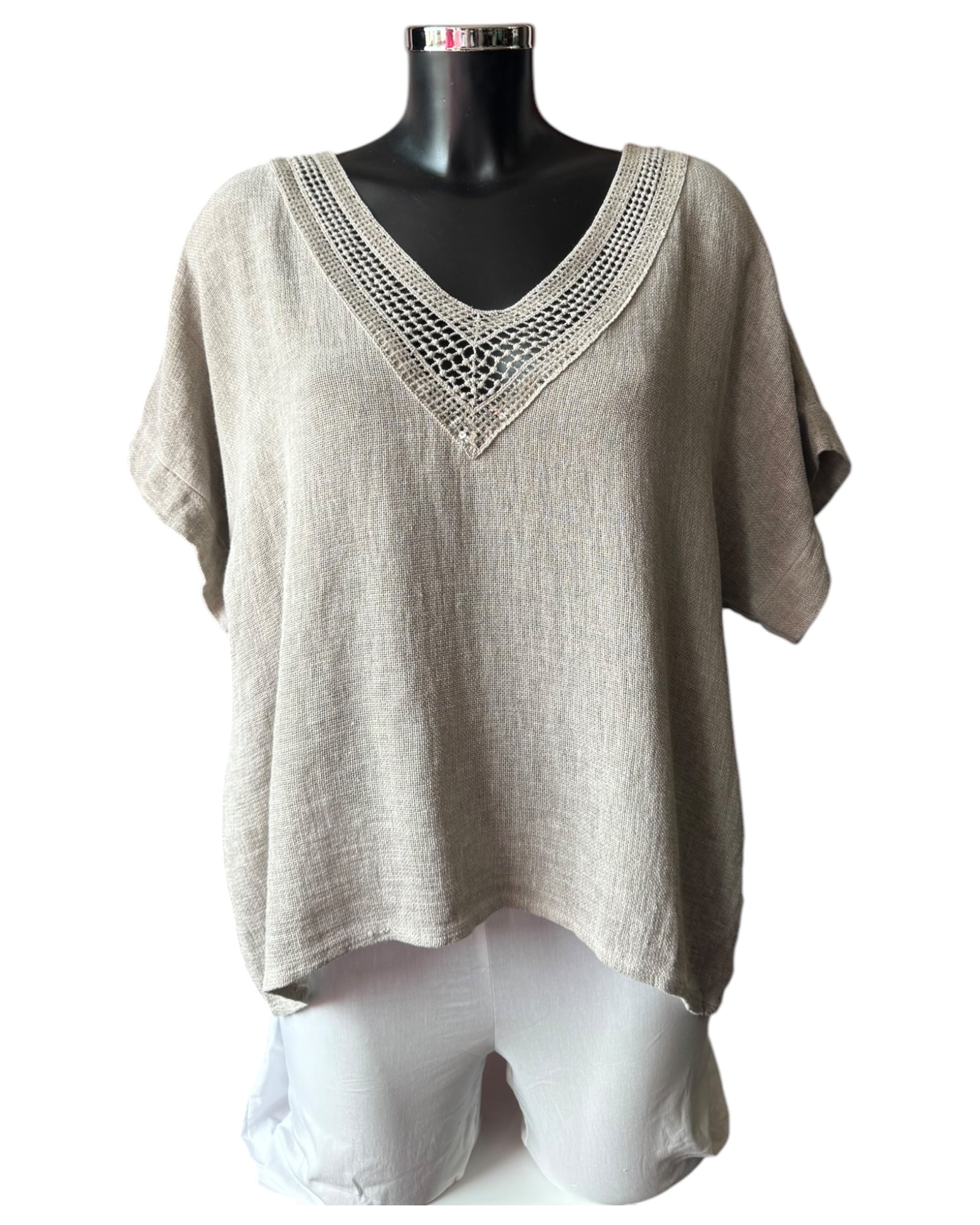 Casey range sequin v neck top - mocha