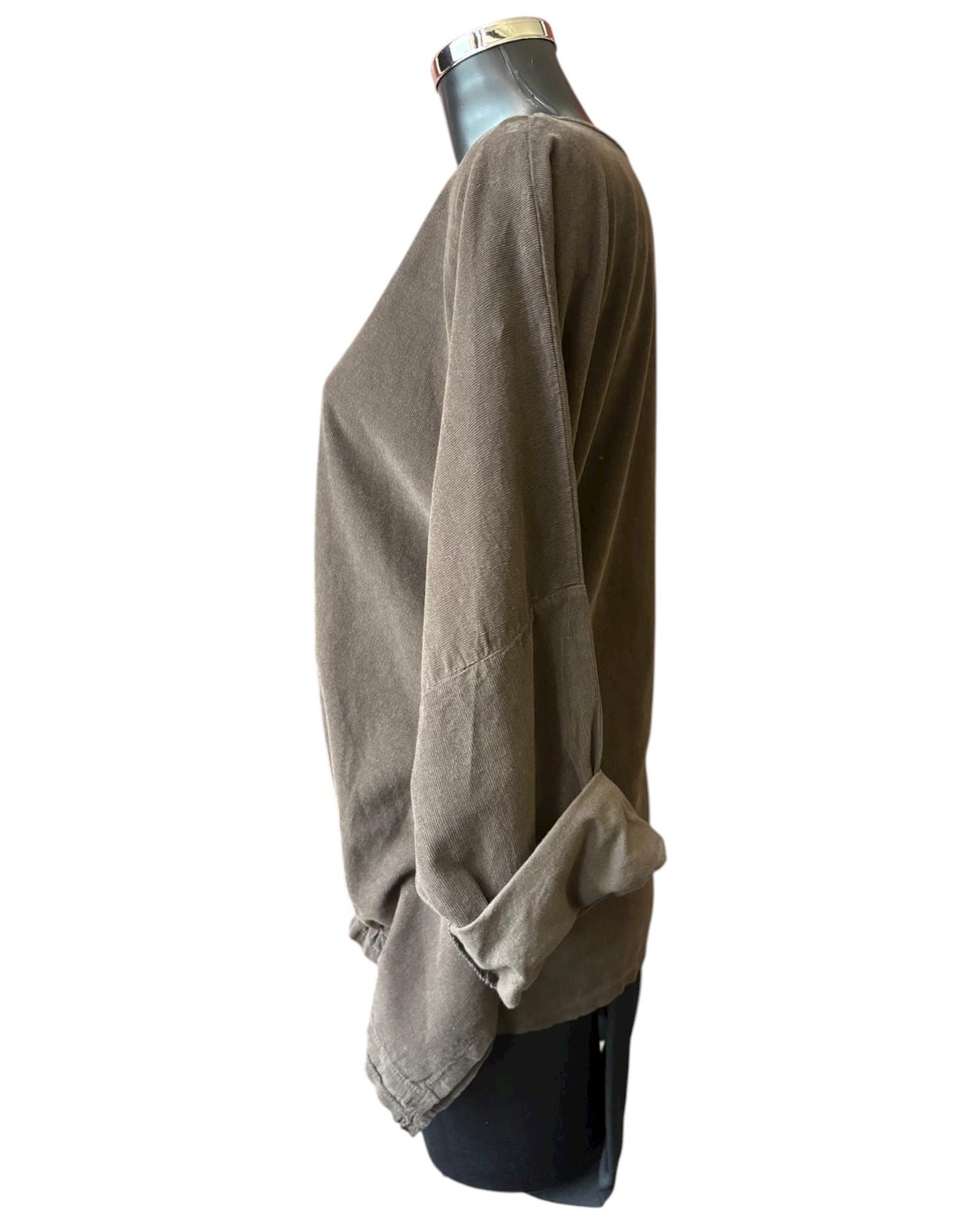 Gia needlecord quirky mock button top - Chocolate