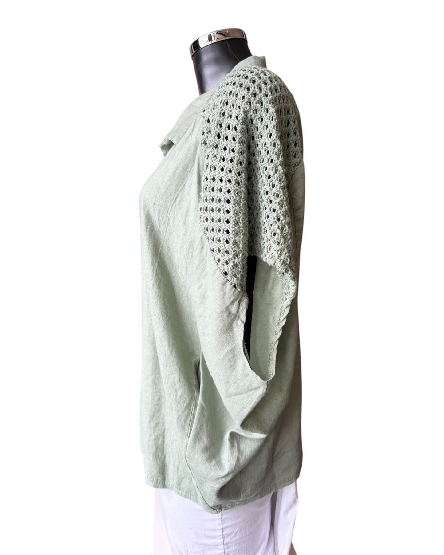 Pippa shaped shirt with open knit shoulder - Khaki