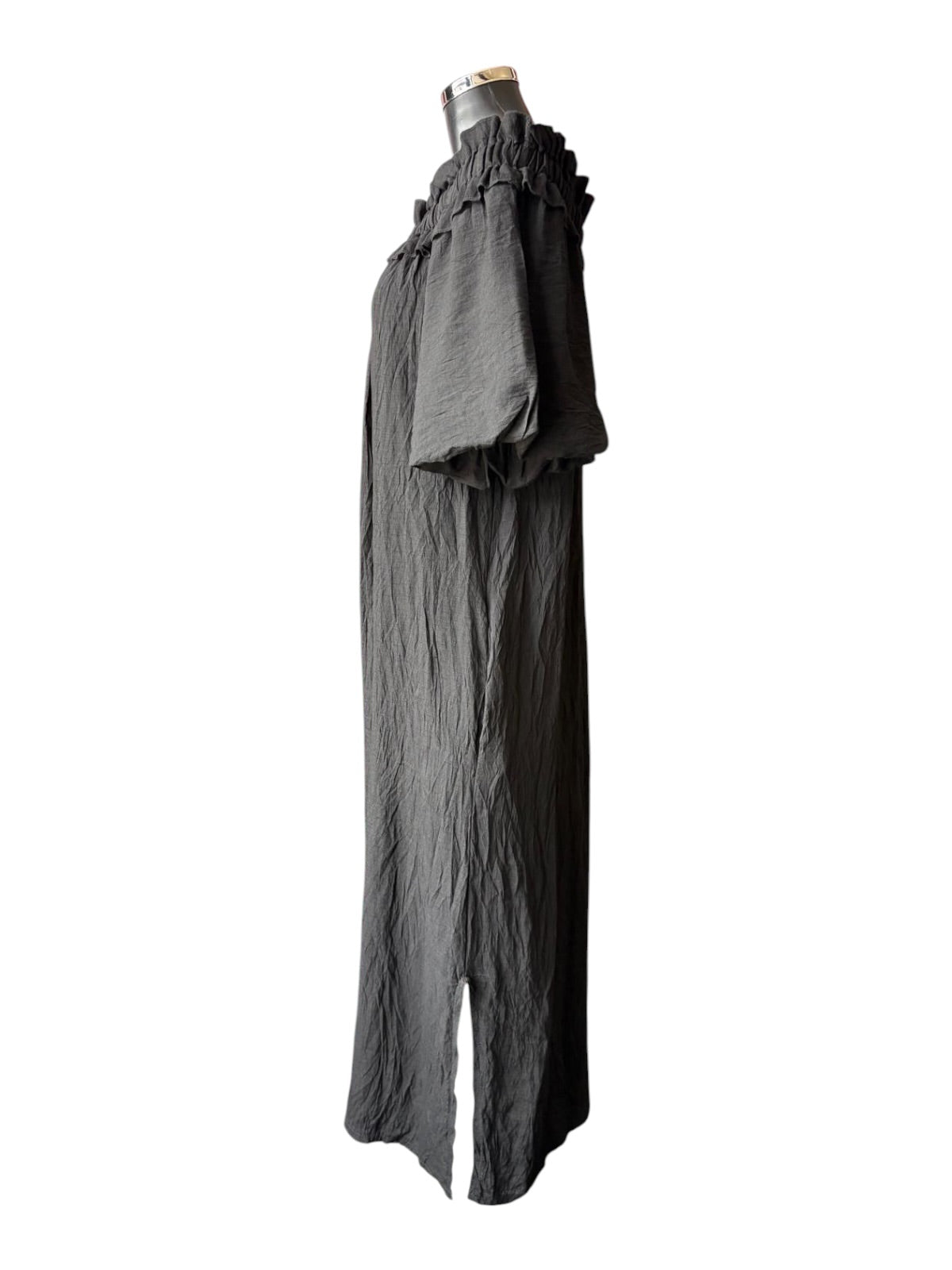 Elicia frill neck puff sleeve dress - Black