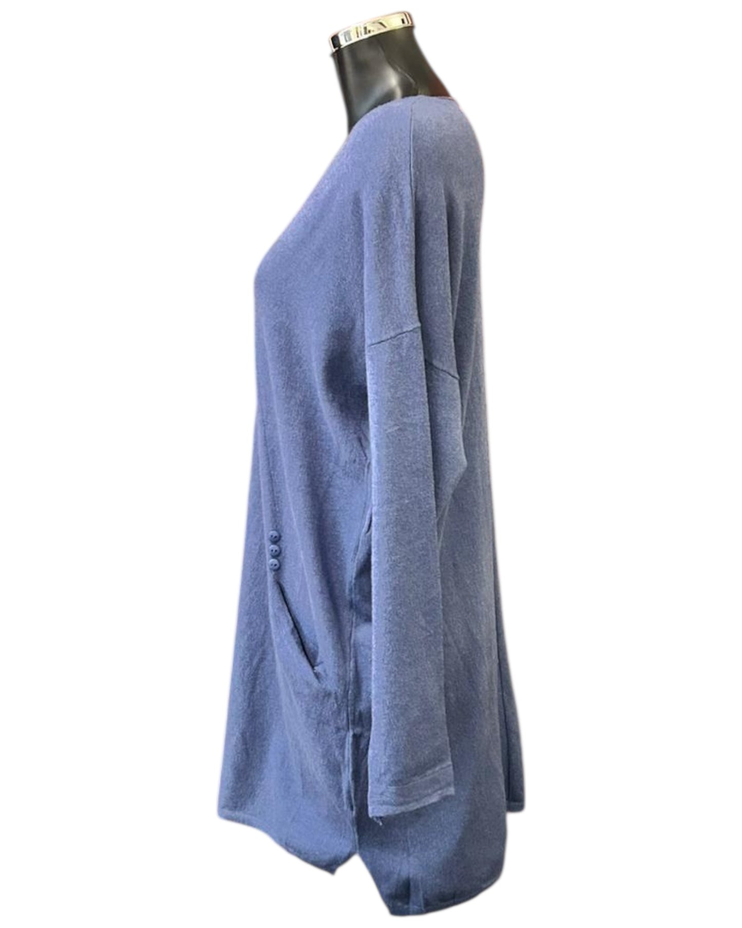 Davina v neck button back tunic dress - Denim