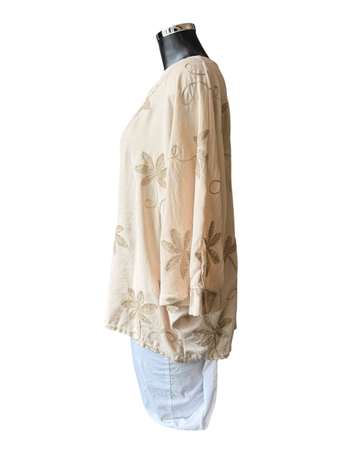 Emmy embroidered cape top - Beige
