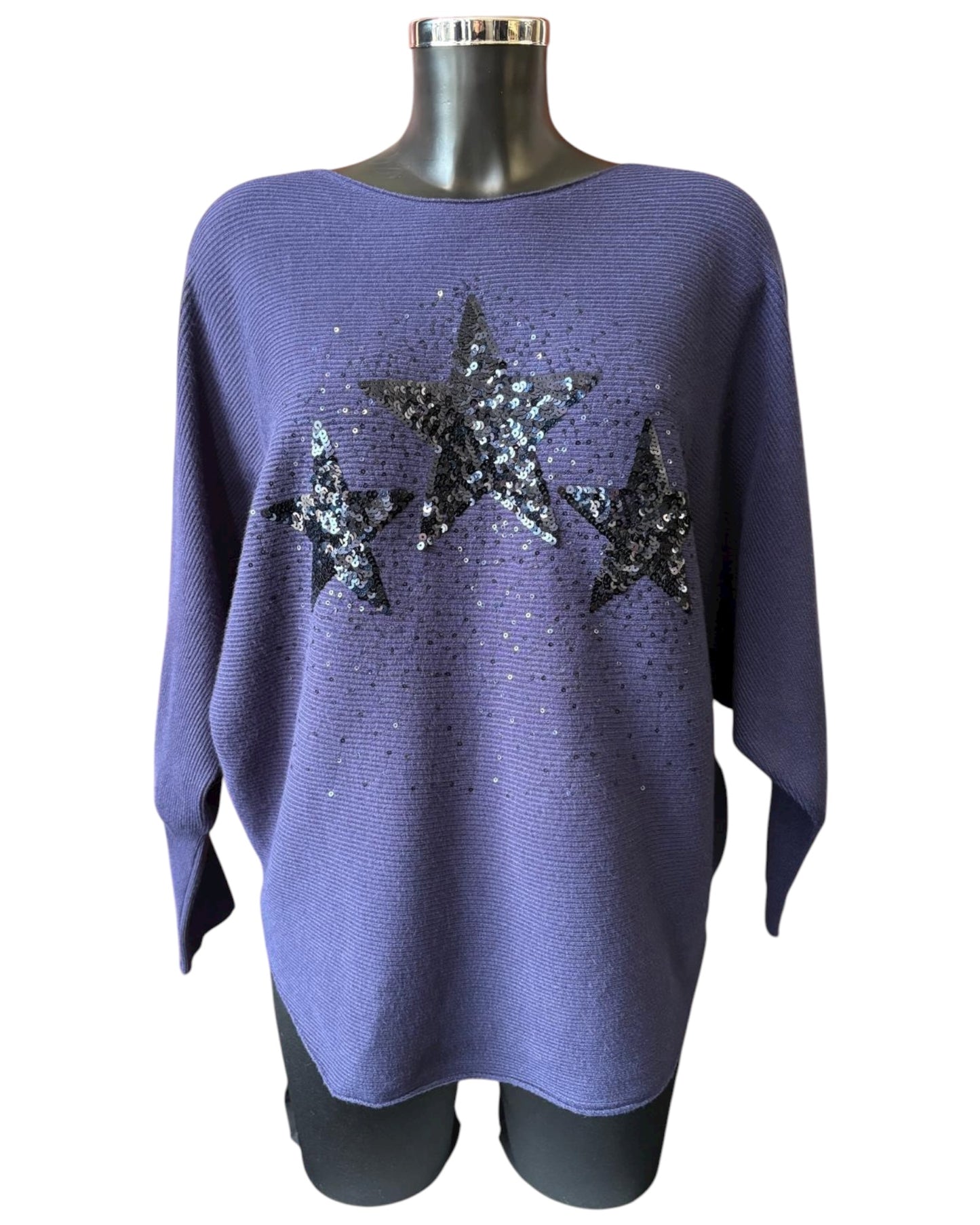 Veronica ribbed sparkle stars jumper - Navy
