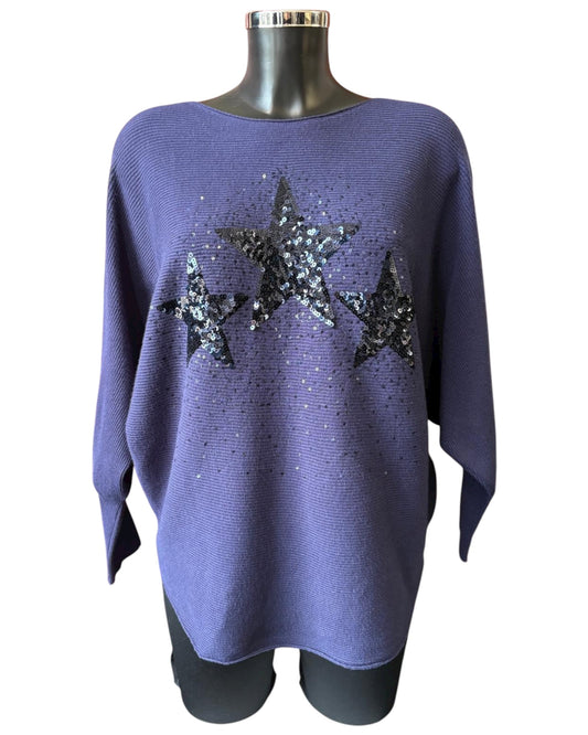 Veronica ribbed sparkle stars jumper - Navy