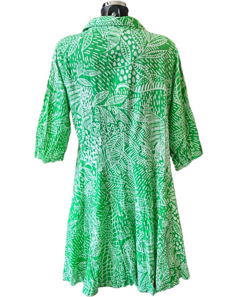 Orientique Leros collar puff sleeve dress - Green