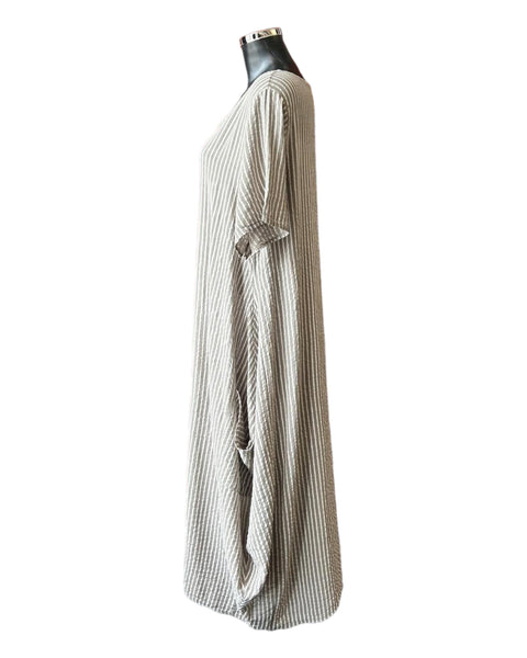 Bonnie striped long cotton dress - Taupe