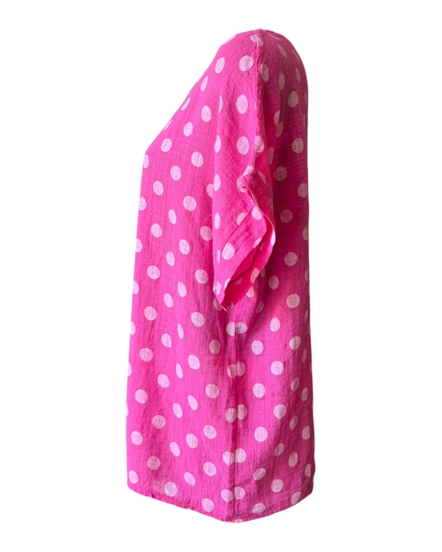 Polly polka dot cotton top & necklace - Cerise