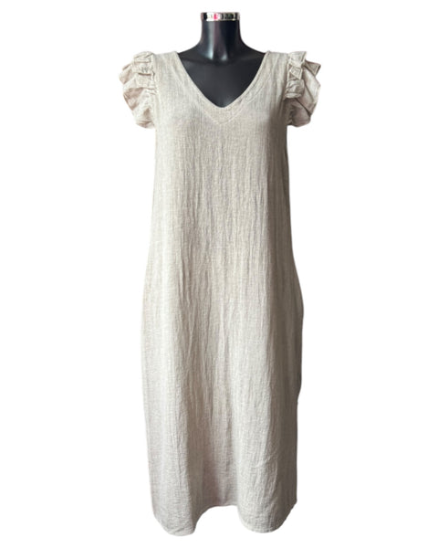 Casey range frill sleeve dress - Mocha