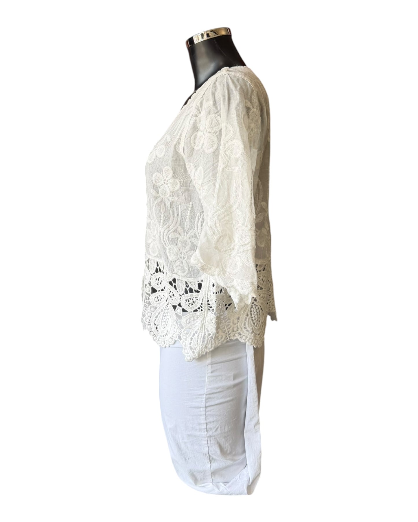 Sally embroidered crochet trim cardigan