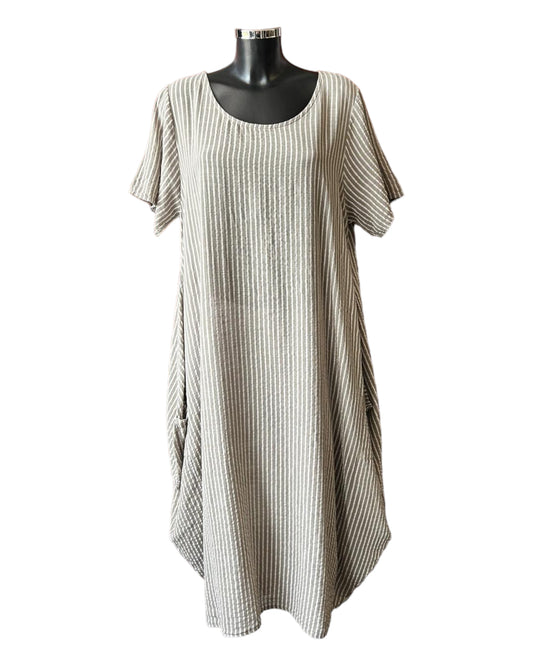 Bonnie striped long cotton dress - Taupe