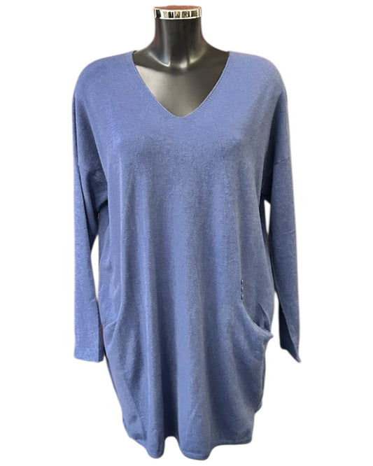 Davina v neck button back tunic dress - Denim