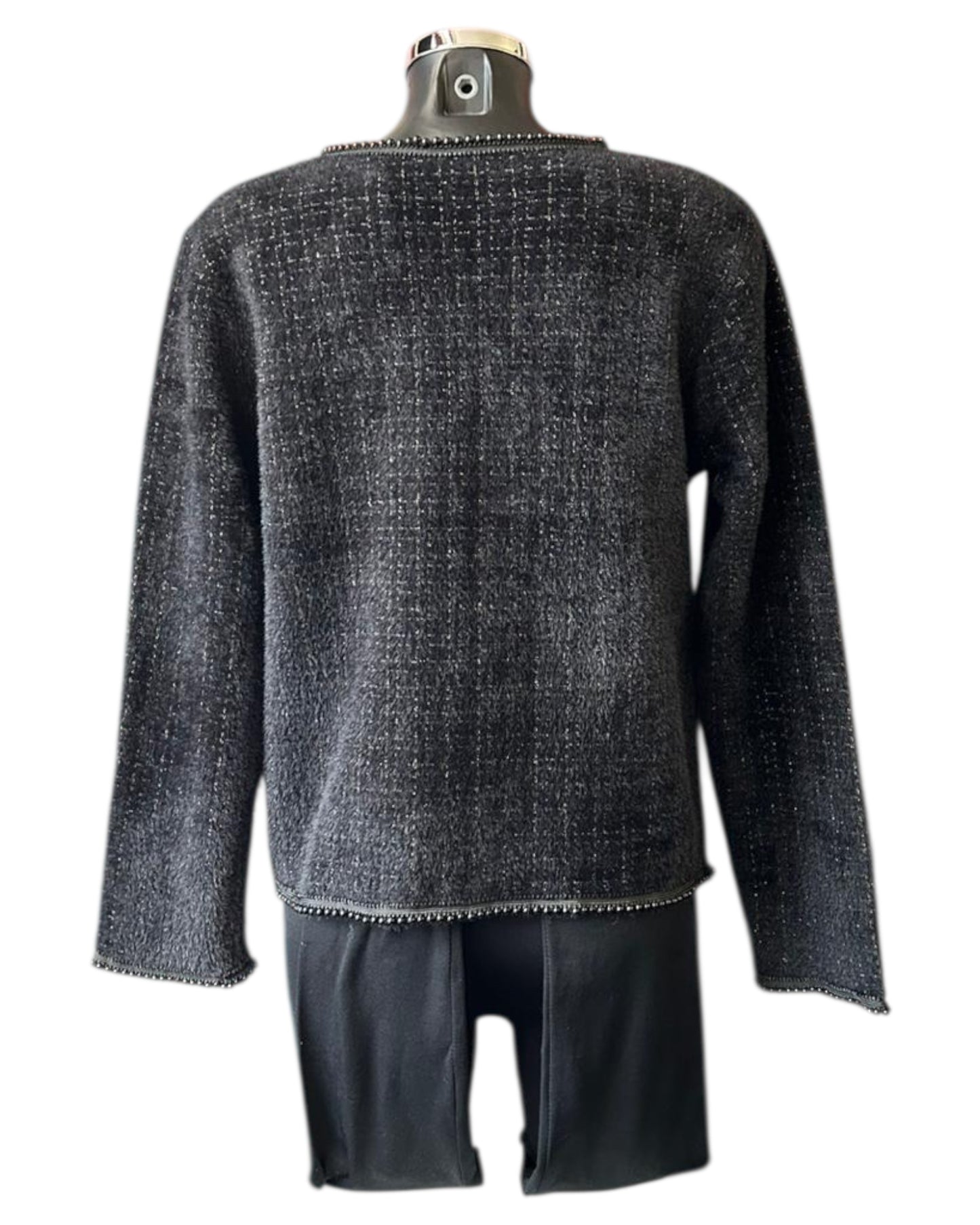 Chantelle pearl detail fluffy knit cardigan - Black