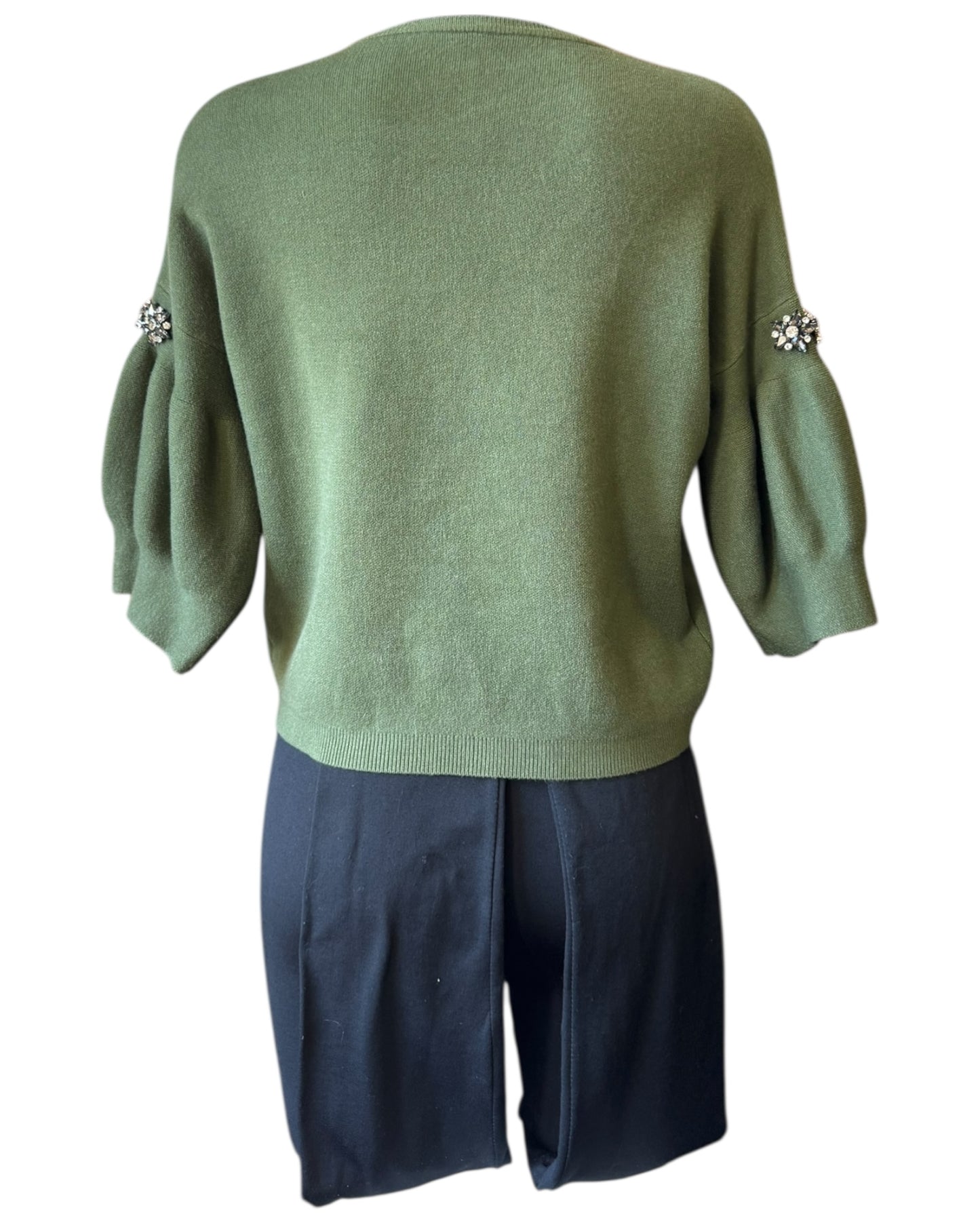 Eliza diamond puff sleeve short jumper - Khaki
