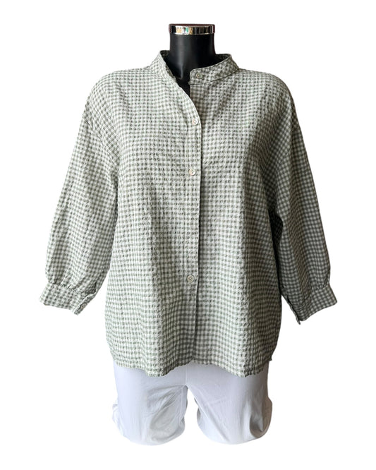 Gia gingham check oversized shirt  - Khaki