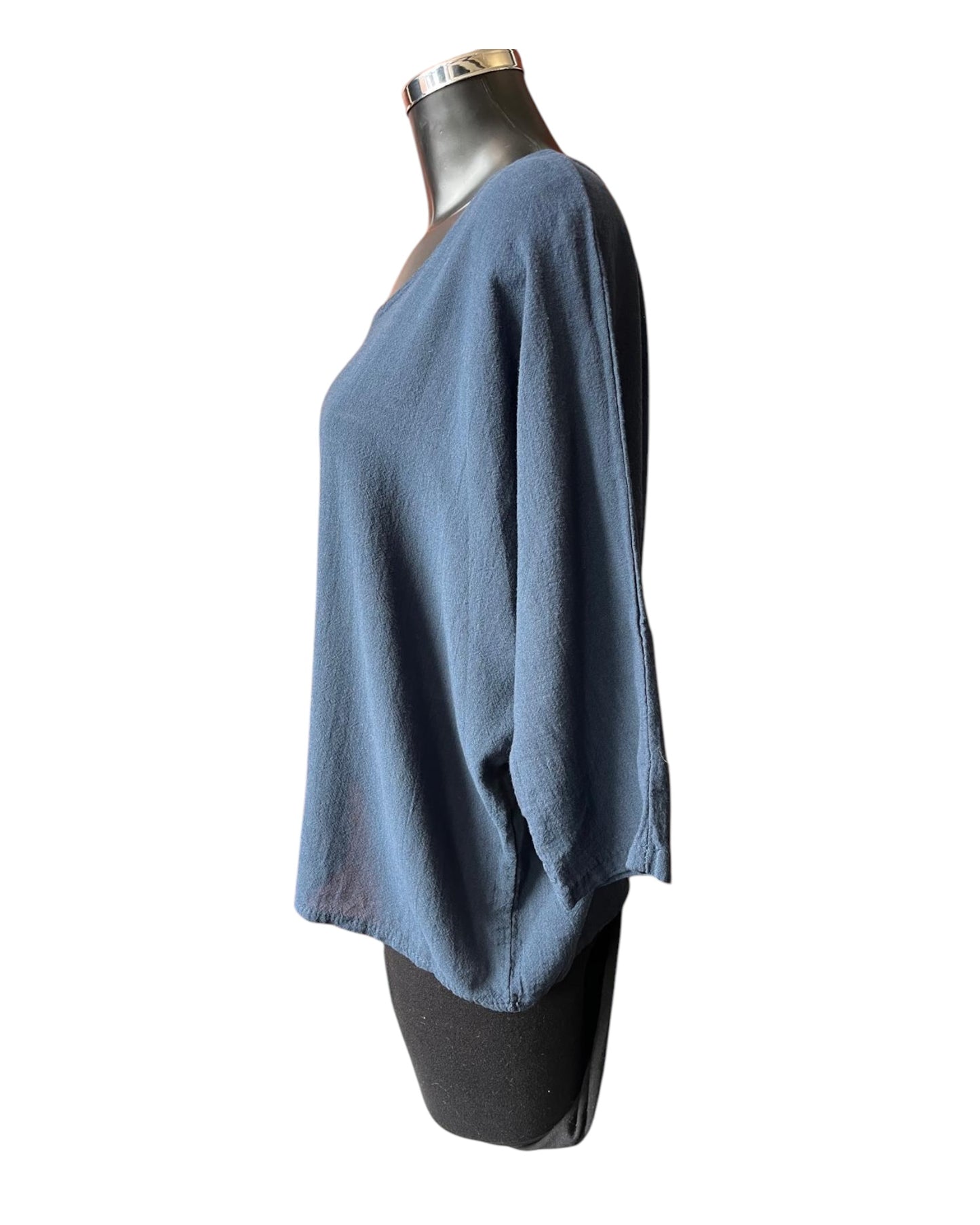 Mia cotton linen mix top - Navy