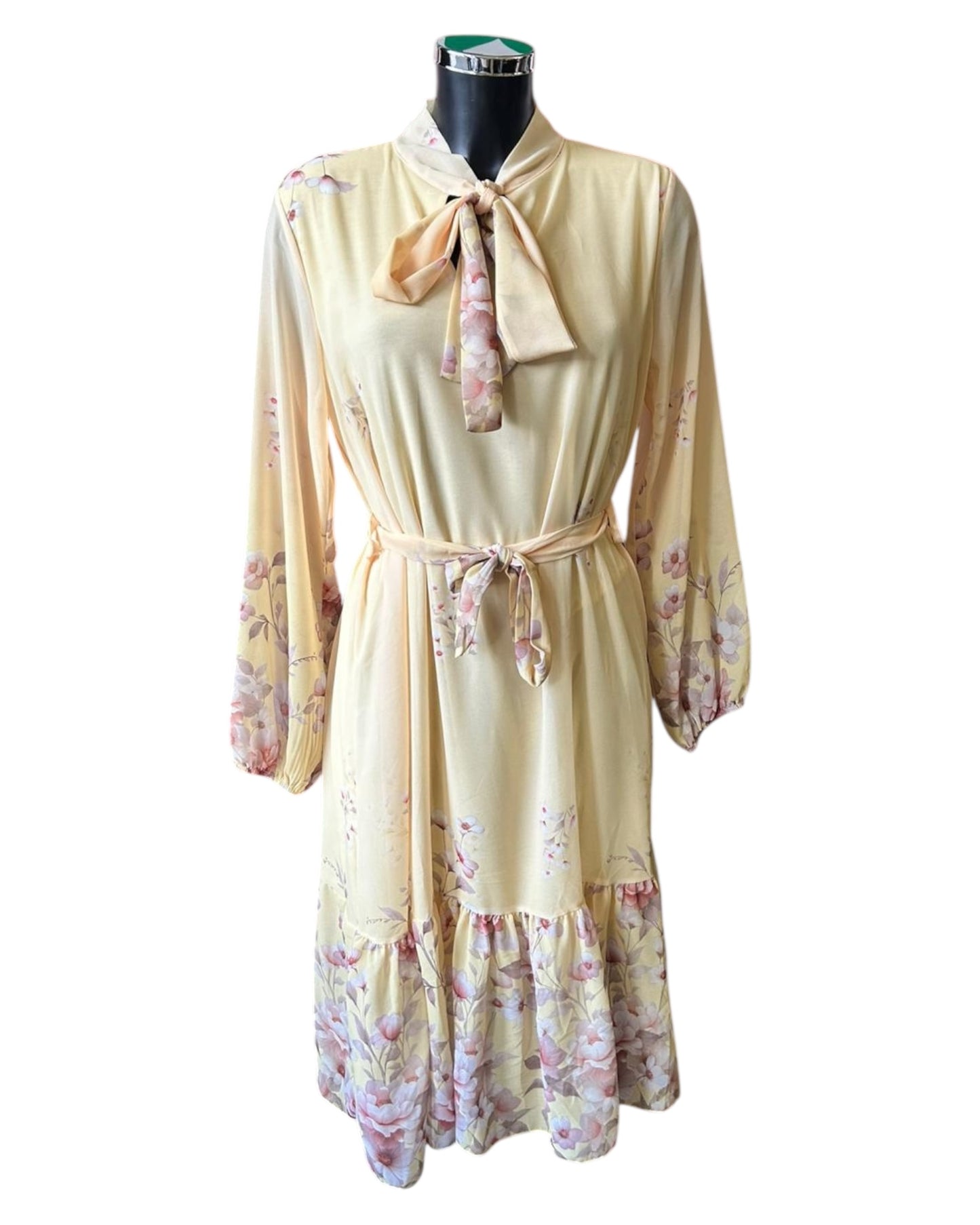 Beau floral tie neck dress - Lemon