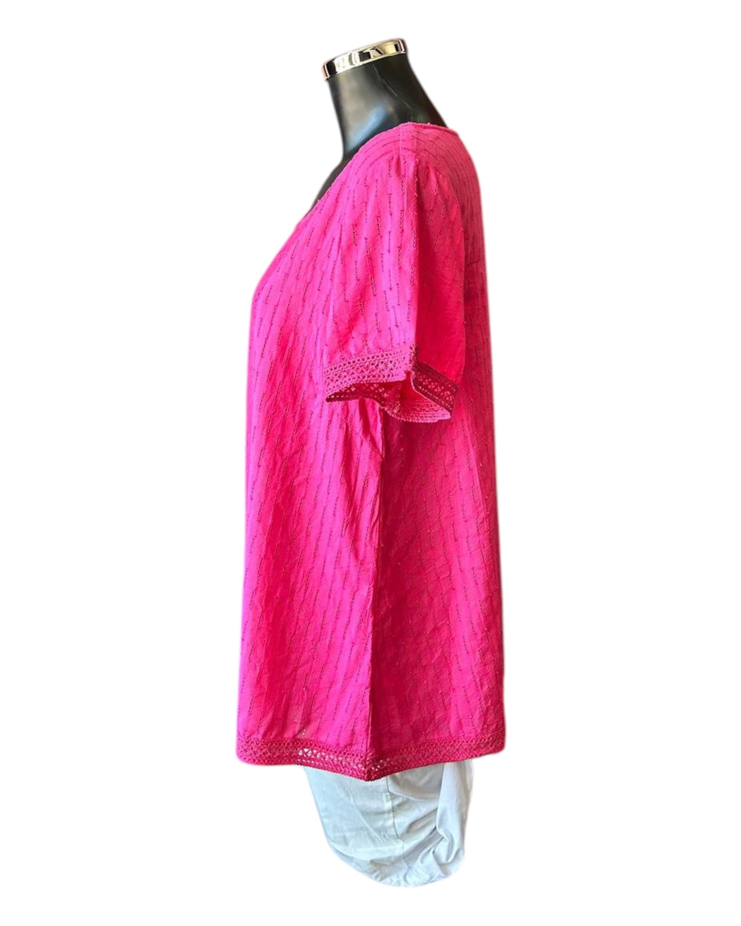 Orientique broderie cotton top - Hot Pink