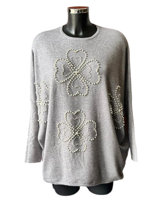 Ashleigh pearl flower jumper - Grey