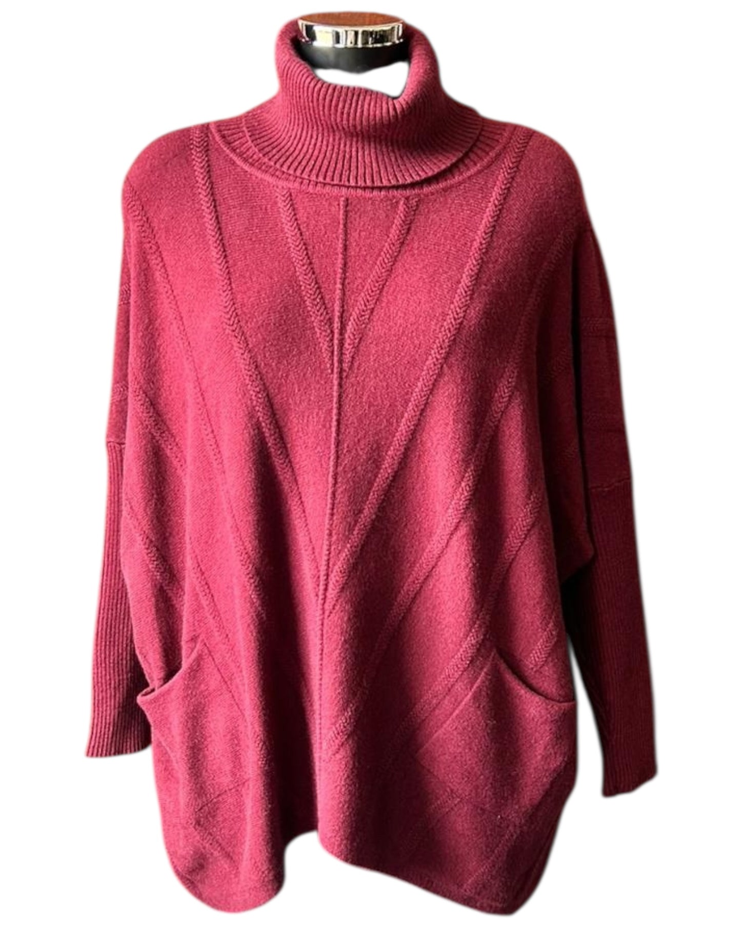 Kate chevron knit cowl neck jumper - Bordeaux