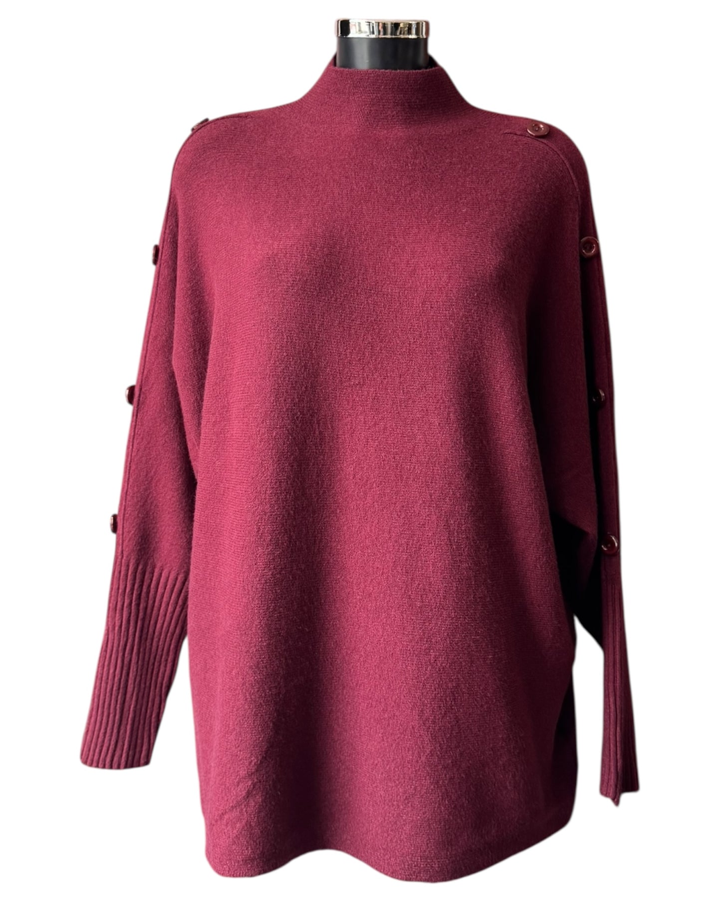 Elsie high neck button shoulder jumper - Bordeaux