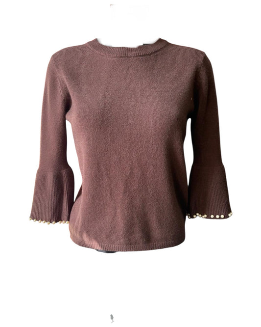 Laura pearl trim sleeve jumper - Chocolate