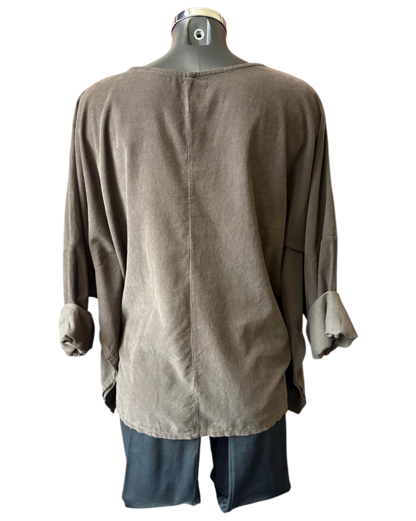 Gia needlecord quirky mock button top - Chocolate