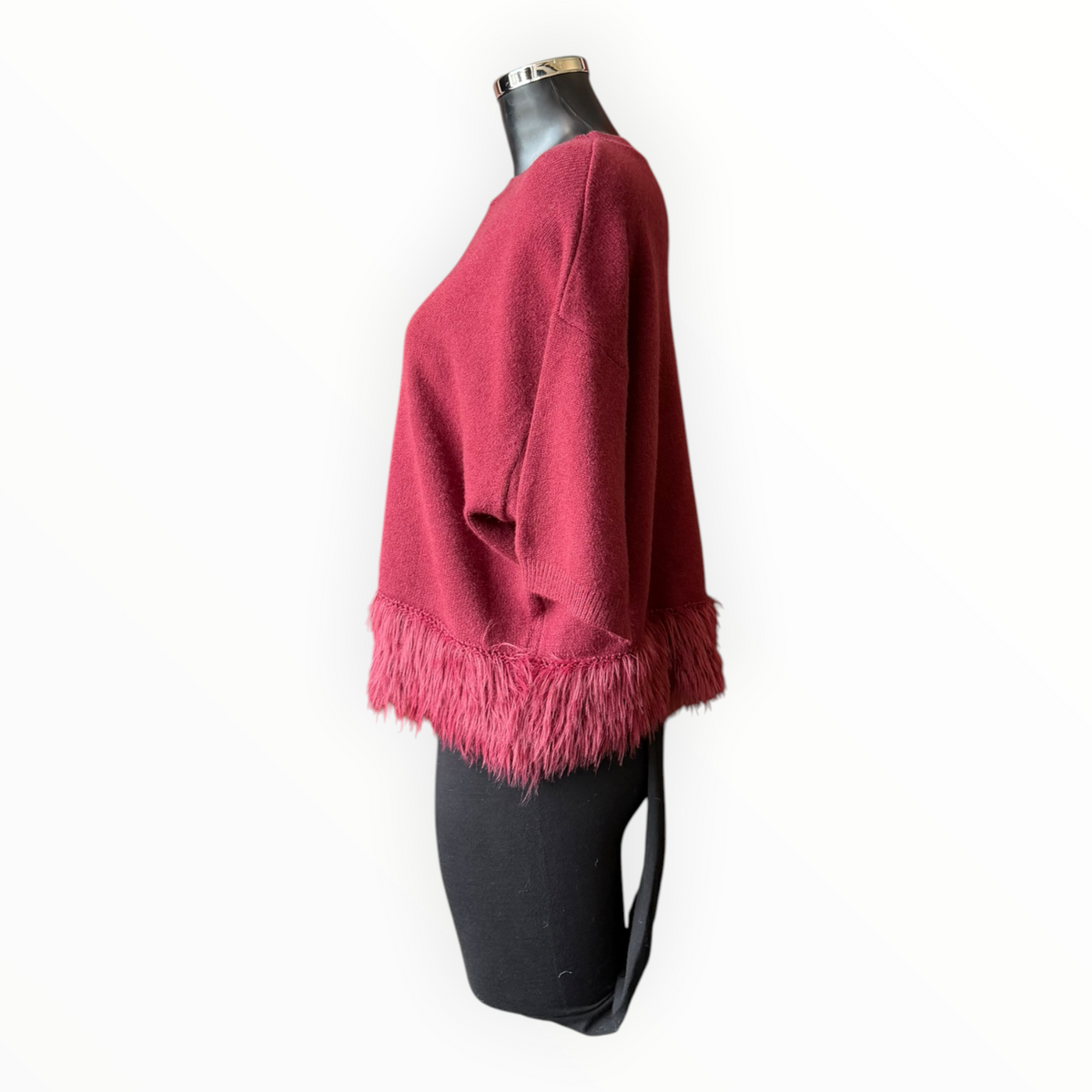 Faith boxy feather trim jumper - Wine