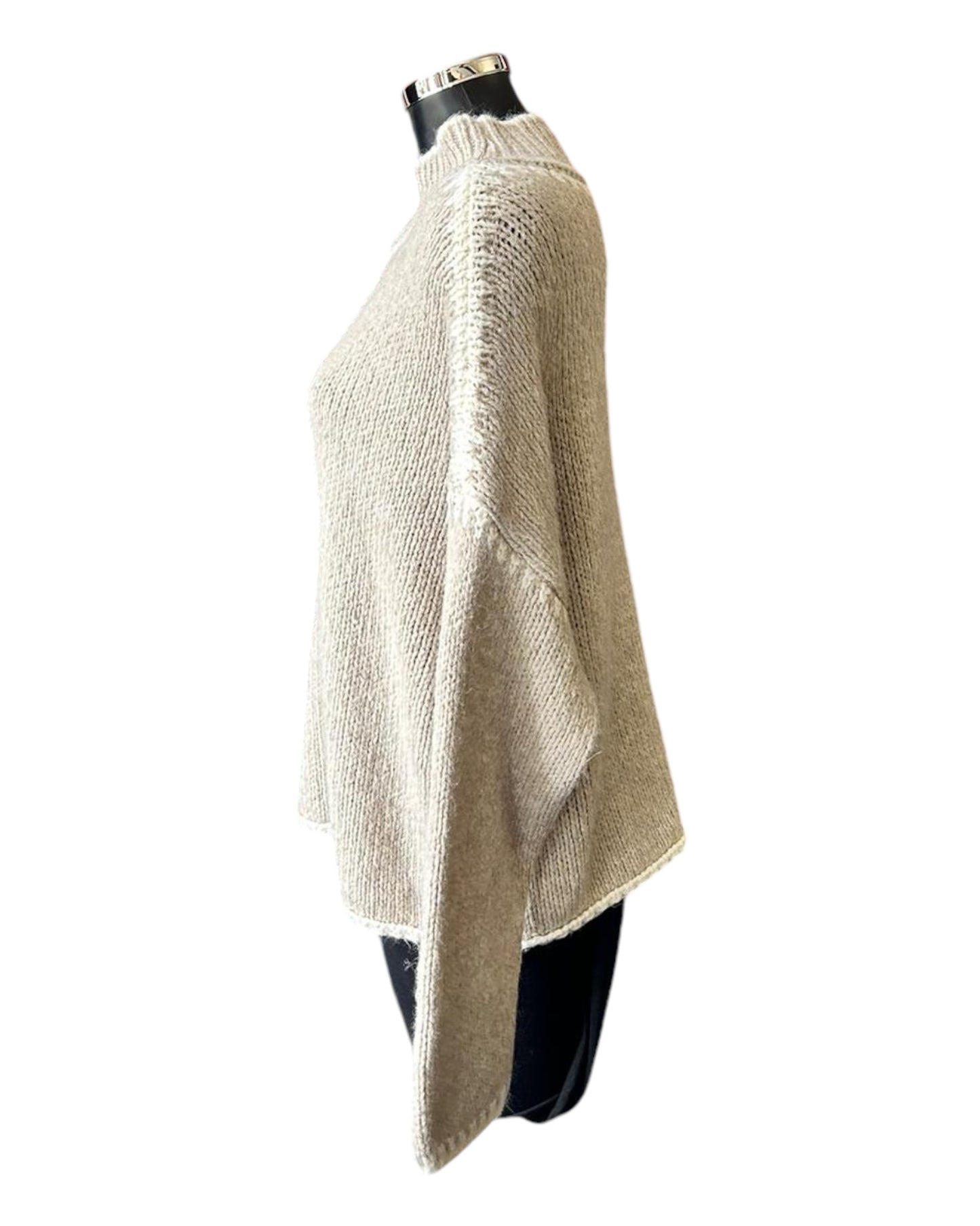 Jessie contrast stitch high neck jumper - Beige