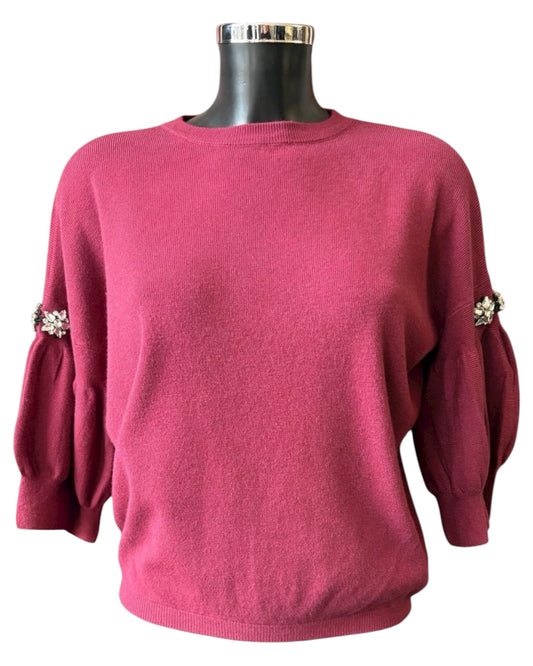 Eliza diamond puff sleeve short jumper - Bordeaux