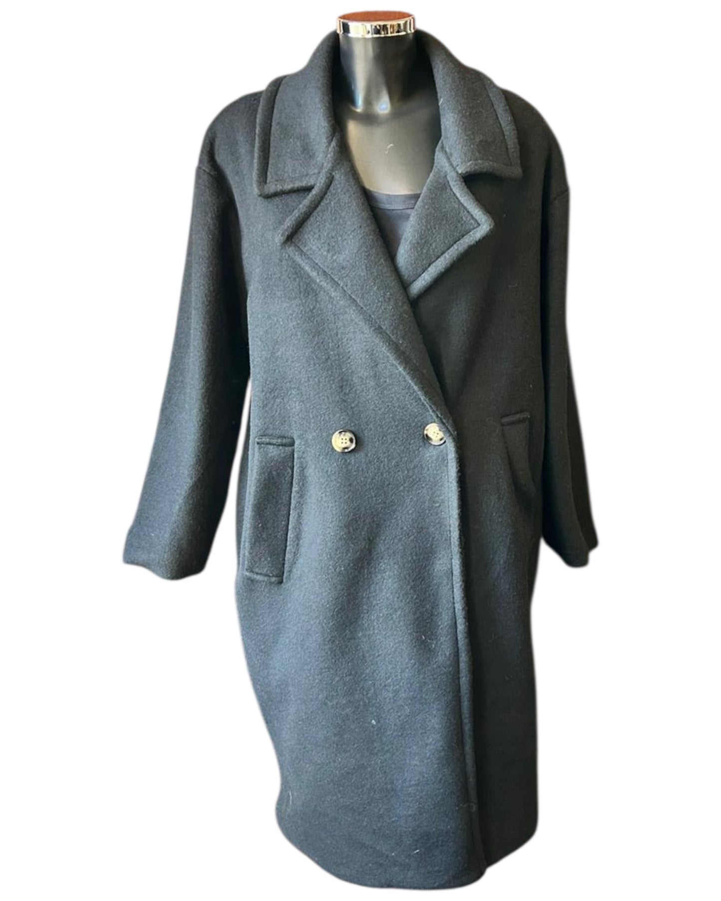 Priscilla wool feel pea coat - Black