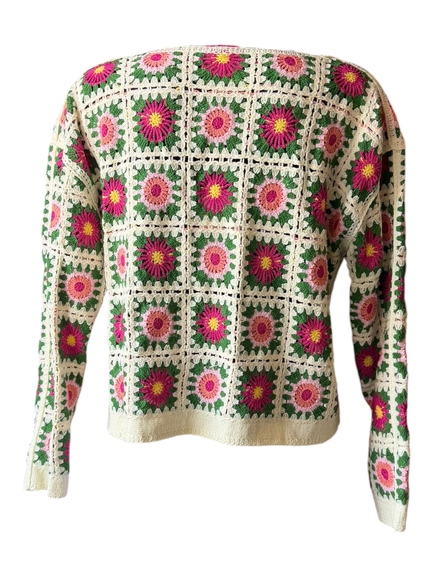 Stevie square flower crochet cardigan - Green mix