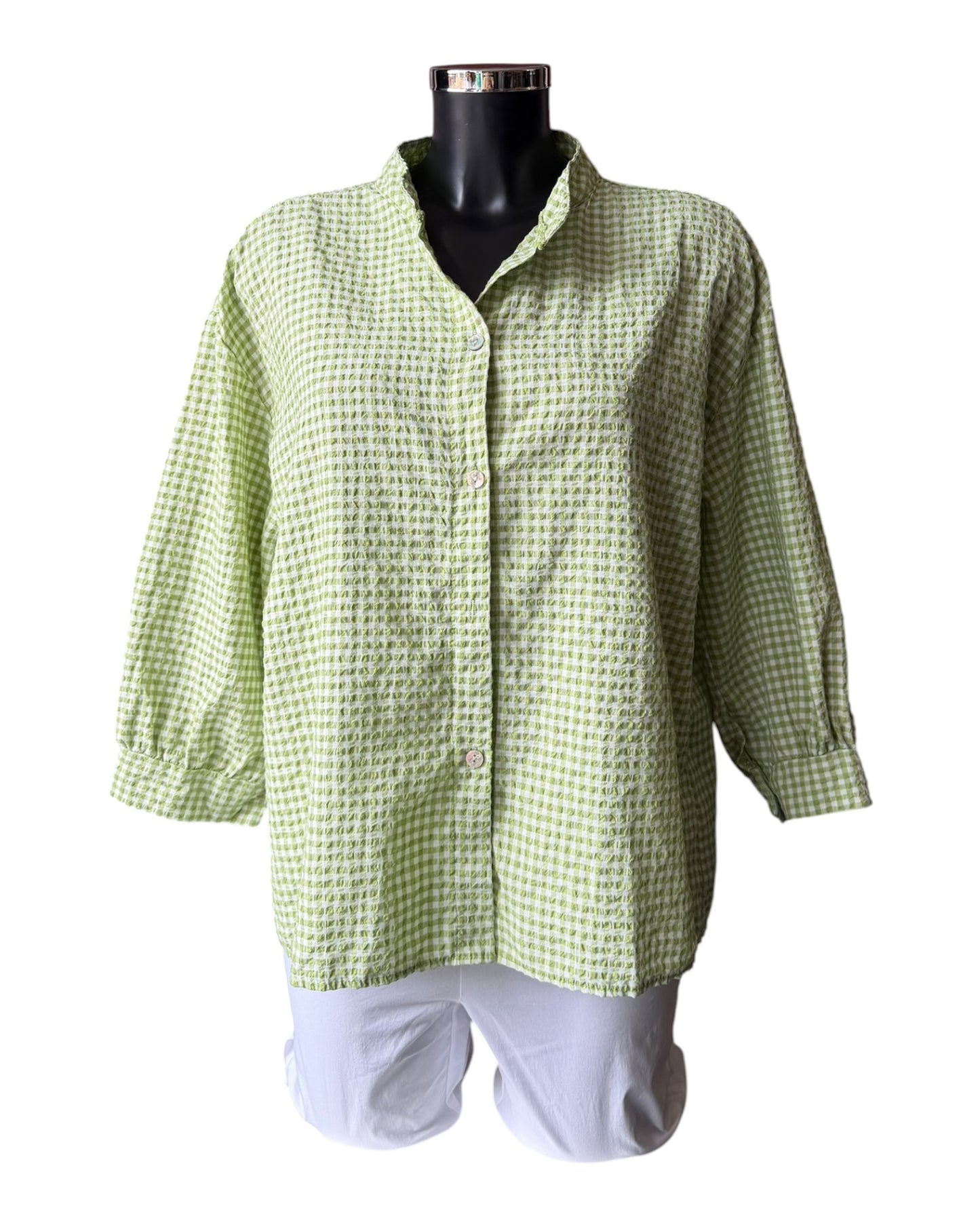 Gia gingham check oversized shirt  - lime