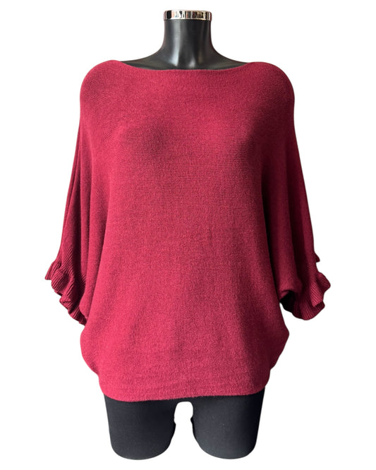 Alissa batwing frill cuff jumper - Bordeaux