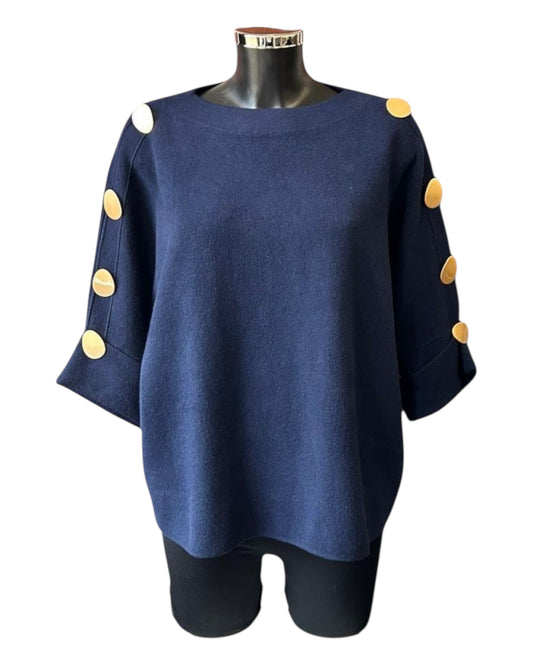 Freya premium knit gold button jumper - Navy