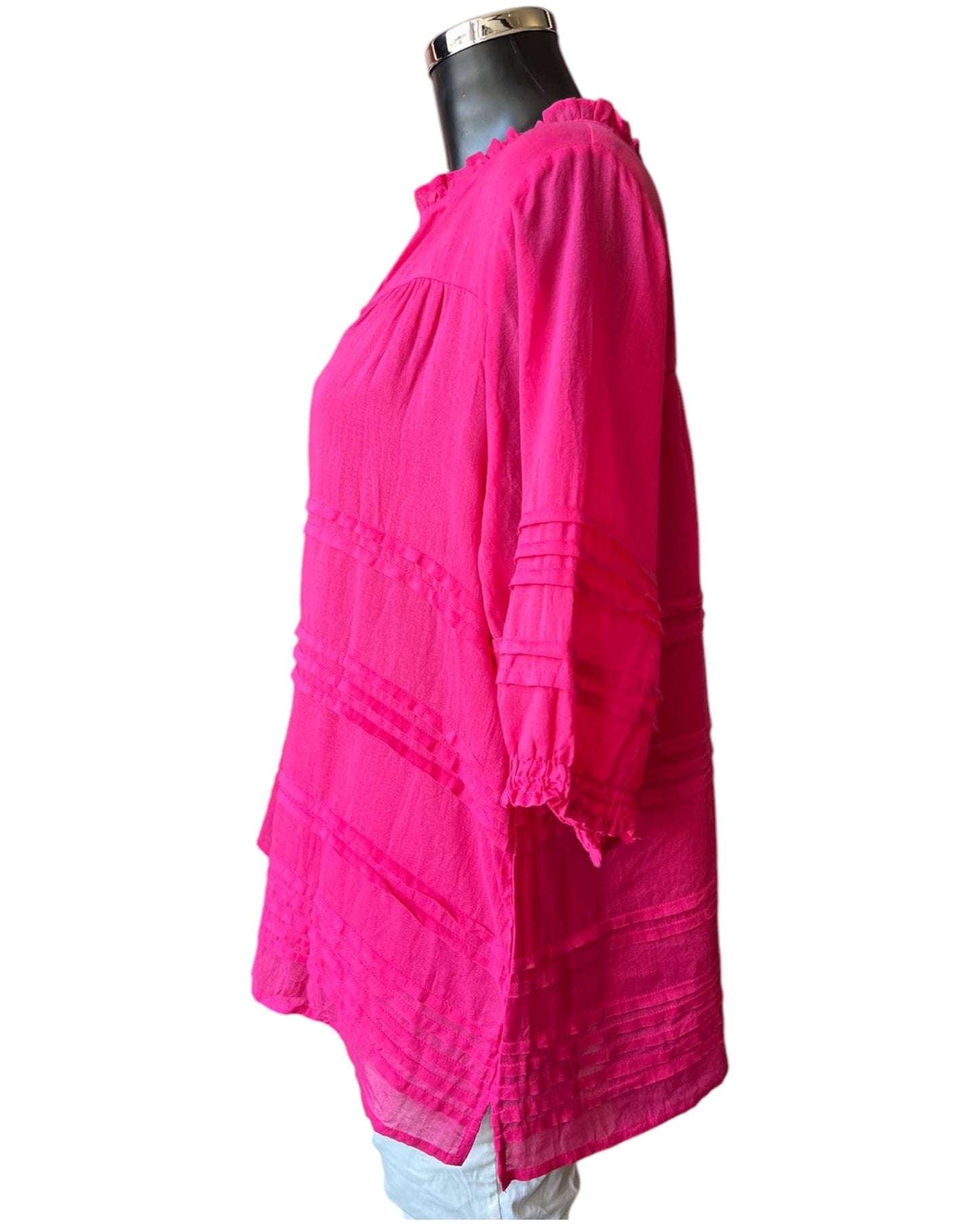 Orientique cotton gauze pleated top -Hot Pink