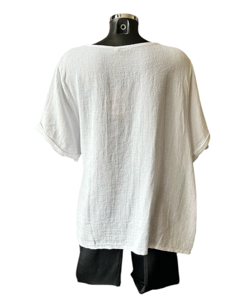 Casey range short sleeve tie front top - White