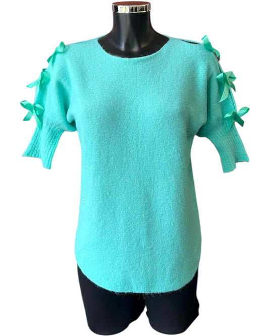Ada bow detail short sleeve jumper - Mint