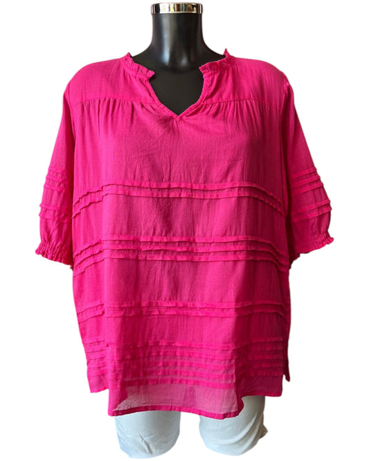 Orientique cotton gauze pleated top -Hot Pink
